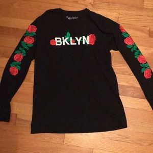 Men’s long sleeve black with roses tee